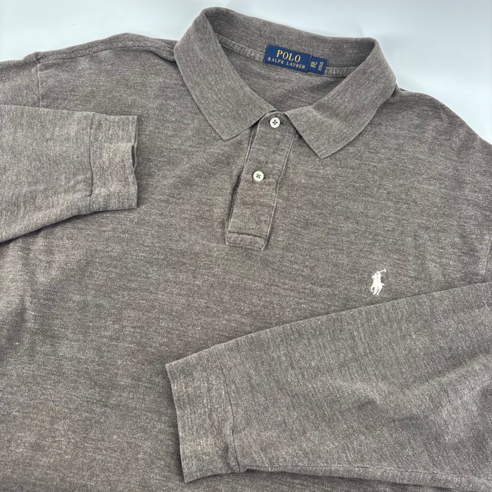 Polo Ralph Lauren Mens Long Sleeve Polo Shirt 2XLT Brown Pique Cotton Preppy